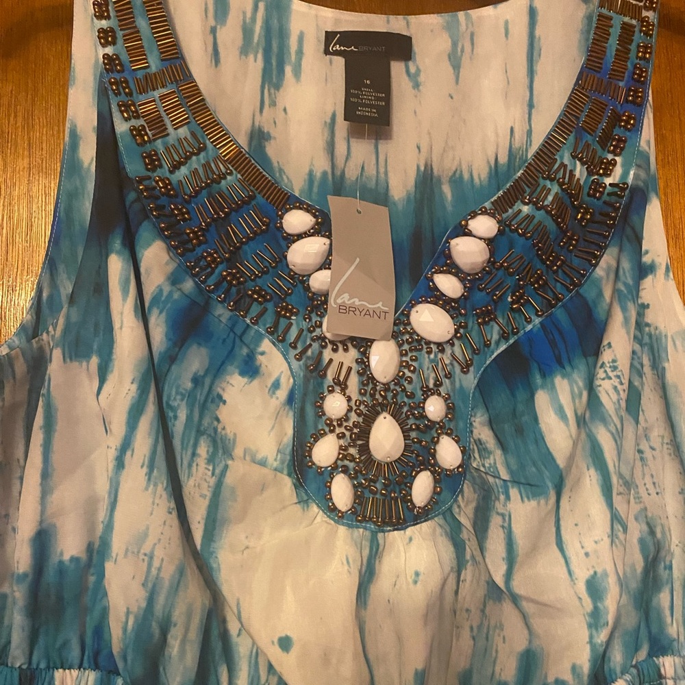 Tie dye dress with teal blue, blue and aqua